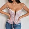 European and American women's clothing summer vacation style sexy lace printing small lace strap close-fitting fresh small suspender