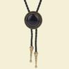 Handmade Vintage Bolo Tie for Women Mens Western Cowboy Leather Rope Necktie with Round Stone Pendant Jewelry Necklace