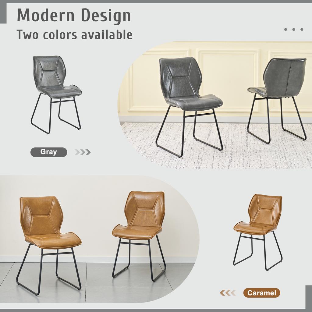 Dining Chairs Set of 2, Faux Leather Chairs with Metal Frame, Upholstered Kitchen Chairs for Dining Room, Living Room, Office, Cognac Brown