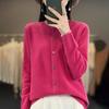 Women's Osmanthus Stitch Wool Cardigan - Round Neck, Loose Fit, Button-Up, Casual Knitwear Outerwear