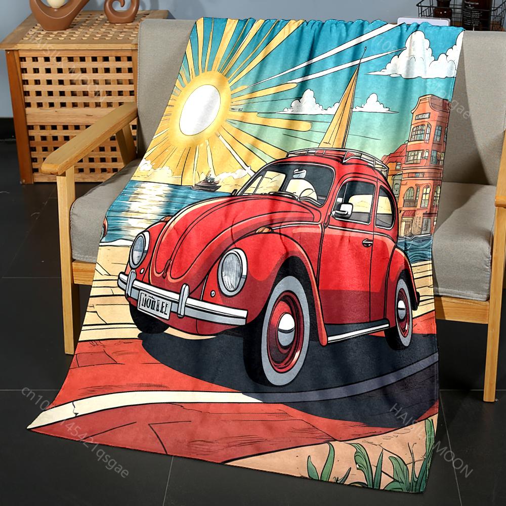 Coperta con Stampa Auto Rossa sulla Spiaggia Calda Morbida Soffice per Bambini e Adulti Coperta da Divano Letto Adatta per Casa Viaggio Campeggio Regali