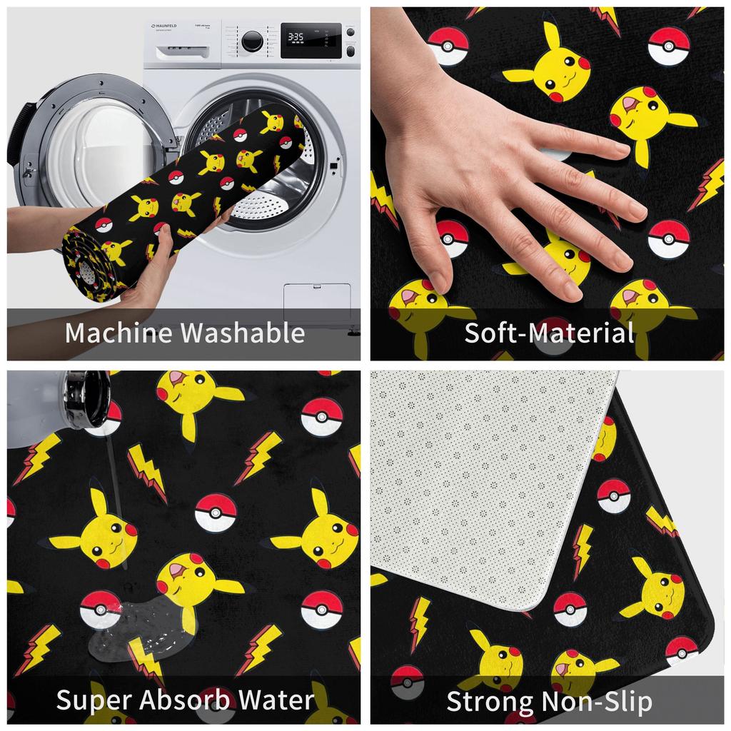 Anime Cartoon Pikachus Front Door Mat Anti-Slip Indoor Quick Dry Doormat Kitchen Bedroom Entrance Rug Carpet