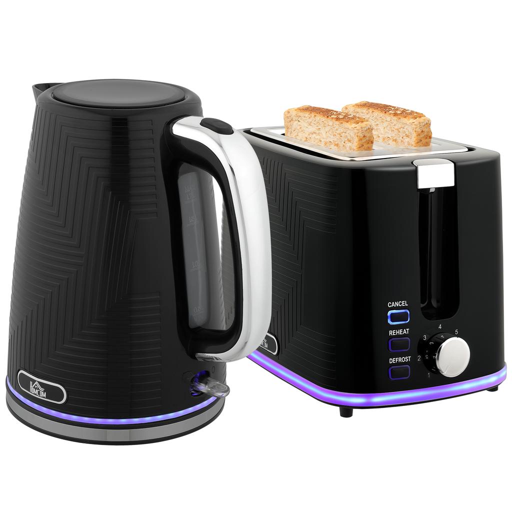 Modern Kettle and Toaster Set - Black