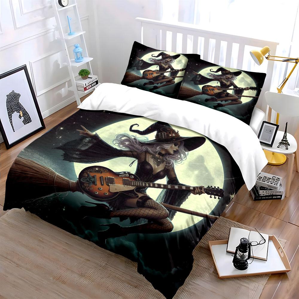 Halloween Witch Art Decor Set Soft Comfortable Duvet Cover Bedding Set Included 1*Duvet Cover & 2*Pillowcases, Gift