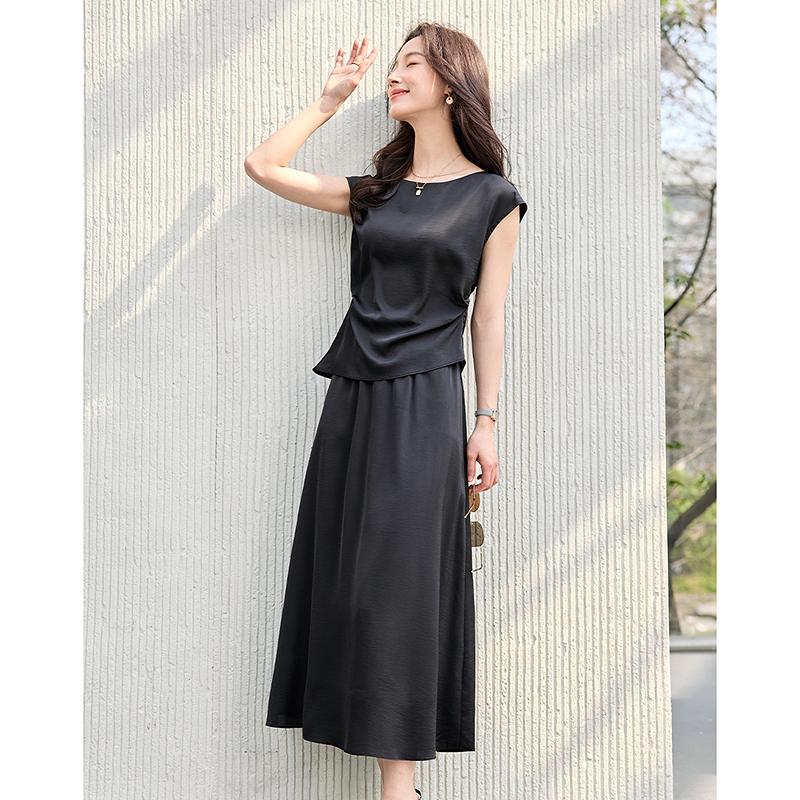 Casual Midi Skirt Set with French Temperament, Sleeveless Headband, Two-piece Set, Women's Fashion