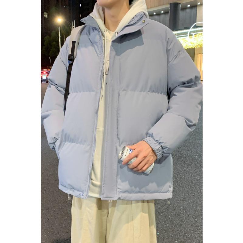 Winter Stand Collar Cotton Coat Mens Single Color Cotton Coat Mens Coat Couples Same Style Everyday Hong Kong Style Bread Coat Top