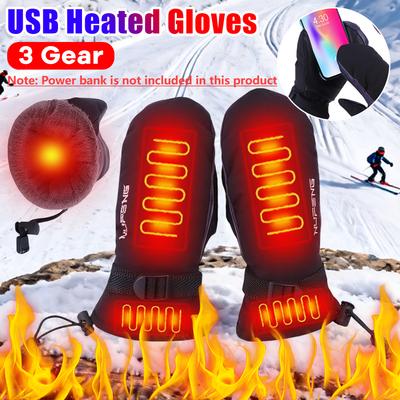 Warm Heated Gloves USB Charging Electric Heating Gloves Waterproof 3 Gear Temperature for Climbing Hiking Cycling (No Battery)