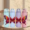 1 PZ Farfalla con Ala Arcobaleno Primo Piano 750ml Plastica Colorata Borraccia Sportiva Tappo Flip con Cannuccia Anti-perdita Adatta per Sport Ufficio Uso Domestico
