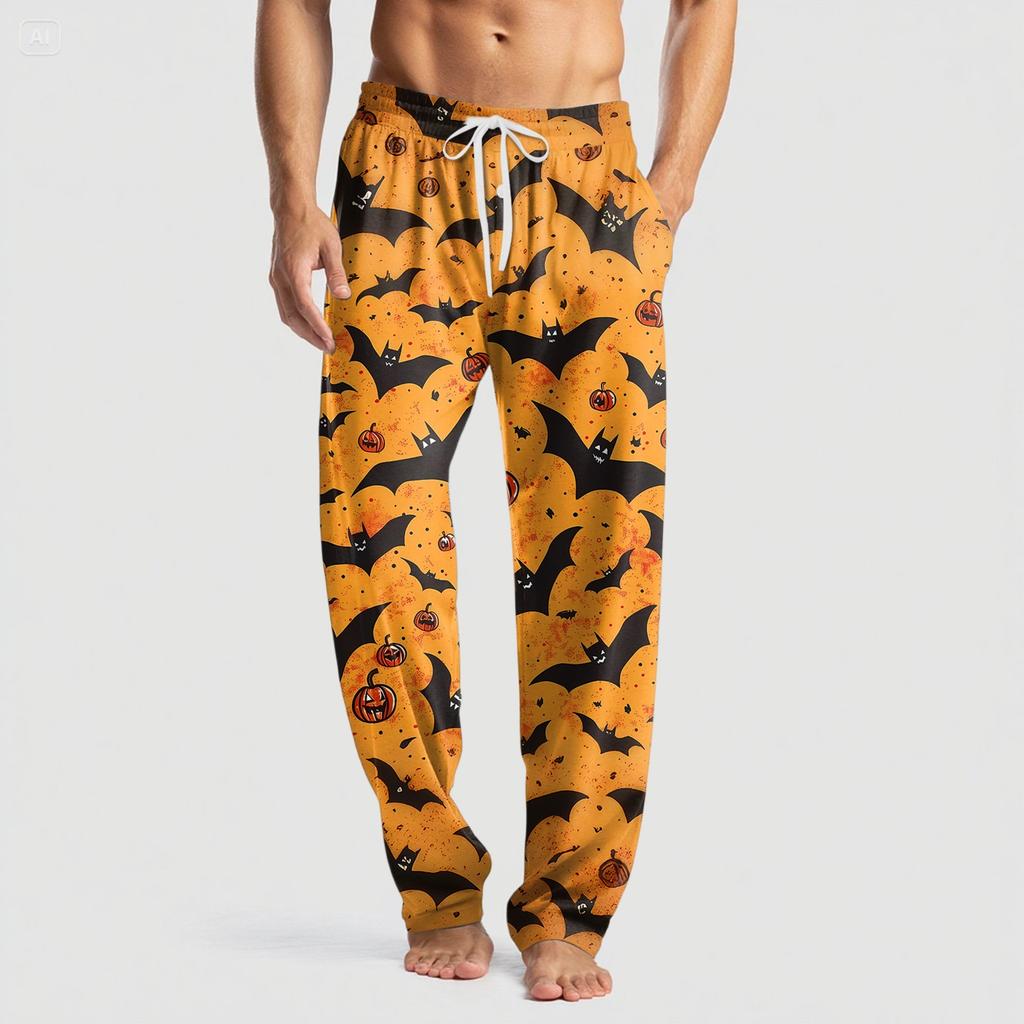 Men's Knitted Halloween Print Pocket Casual Pants Pajama Pants