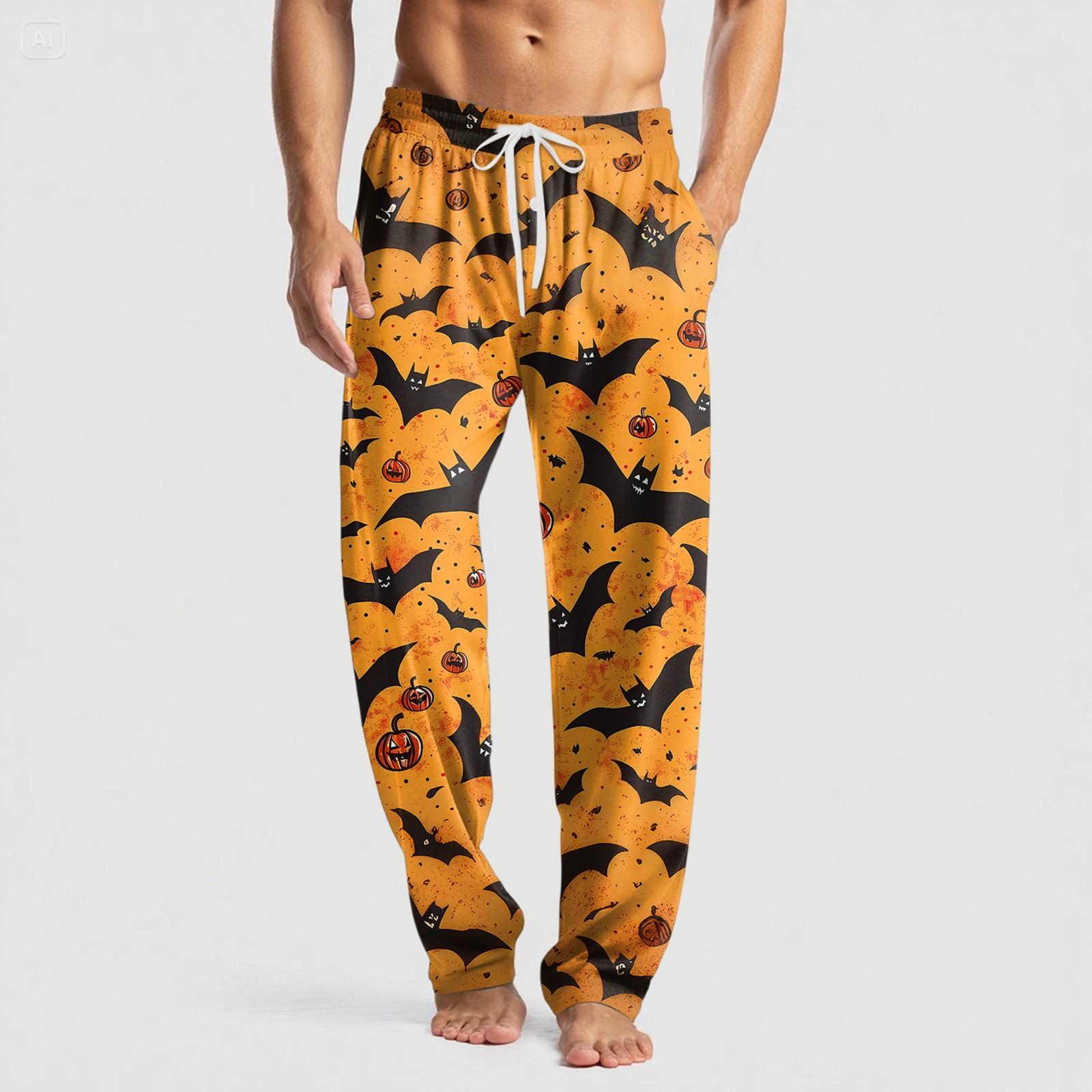 

Мужские вязаные повседневные брюки с карманом и принтом на Хэллоуин, пижамные брюки XXL