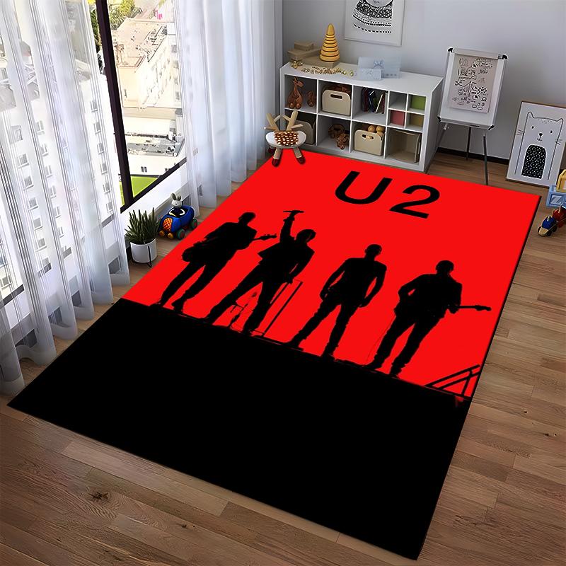 "Silhouette Band Design on Red Background Non-slip rug suitable for living room and bedroom sofas"
