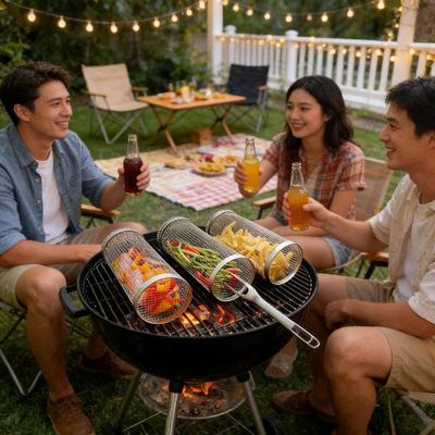 1pc BBQ Cage Stainless Steel Round Smoker Mesh Outdoor Grill Tool Portable Camping Barbecue Accessory