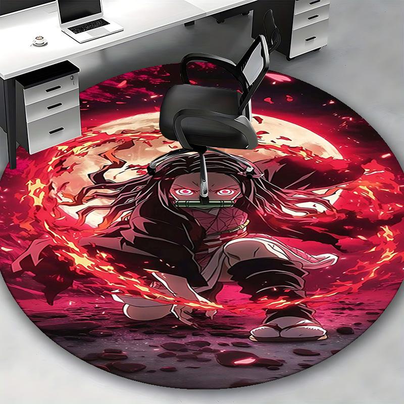 1pc Demon Slayer Tanjiro Kamado Round Carpet - Anime Design Office Chair Mat