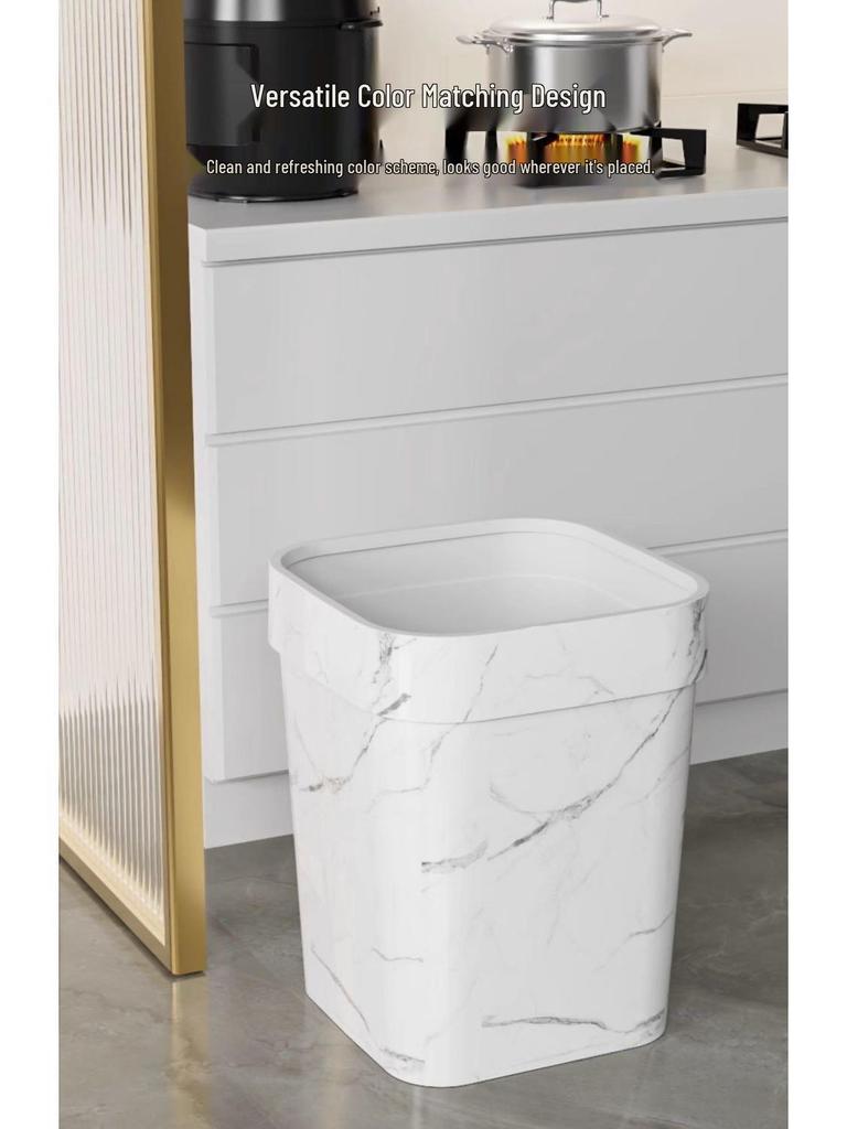 Large Capacity Faux Marble Pattern Trash Can for Office, Home, Hotel, Bathroom, & Living Room - Chinese Style