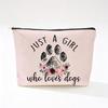 Cute Dog Print Linen Makeup Bag - Wear-Resistant & Portable Storage with Zipper