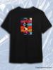 TeeSensation Black Crew Neck Short Sleeve T-Shirt with Colorful Abstract Fish Art