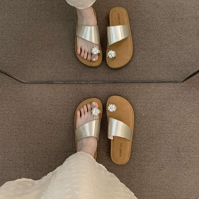 New Thick-soled One-shoulder Sandals of Water Diamond Women's Shoes and Slippers