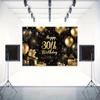 One-piece Photo Background Banner - Elegant Black and Gold "Happy 30th Birthday" Theme 2D Flat Background Fabric