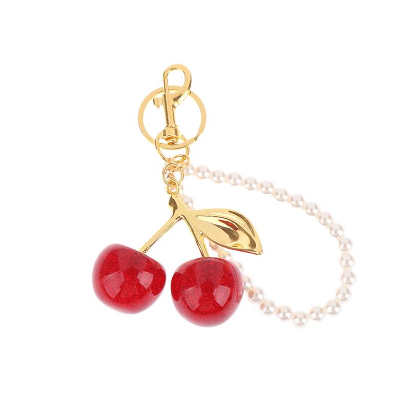 Šik klíčenka s černou/červenou třešní s třpytivým pryskyřičným přívěskem, ozdoba na dámskou kabelku, klíčenka, DIY doplňky