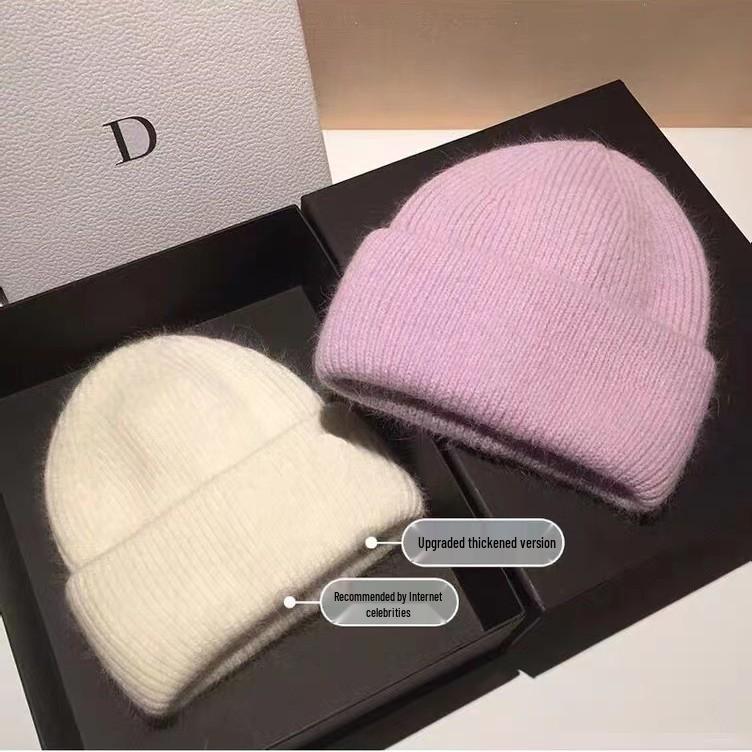 Japanese High-End Women's Rabbit Fur Knitted Beanie - Trendy Autumn/Winter Warm Hat