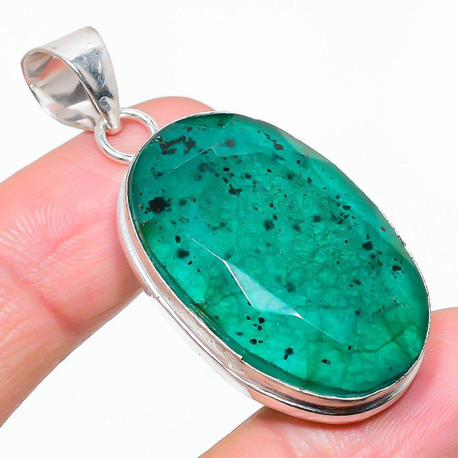 

Изумруд(Смоделированный) Этническая ювелирная подвеска ручной работы с драгоценными камнями 2,09 дюйма SR-9057