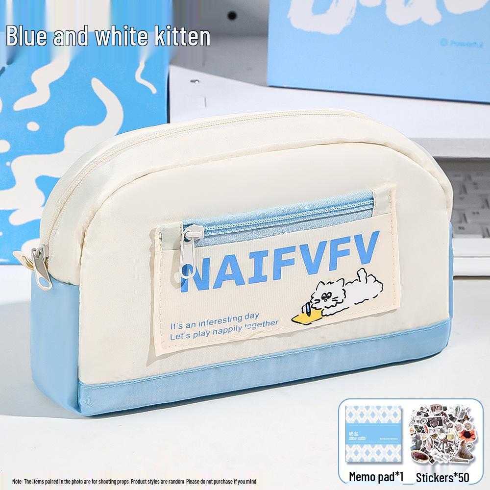 Korean Style Fluffy Sea Salt Cheese Cat Pencil Case - Large Capacity, High Value синий