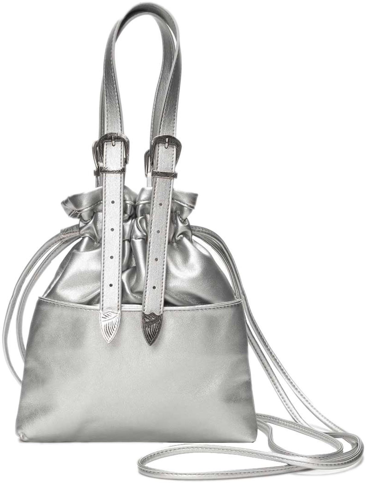 Сумка женская Shubeck с пряжкой, на шнурке, через плечо, серебристая, черная, IPG323-1,