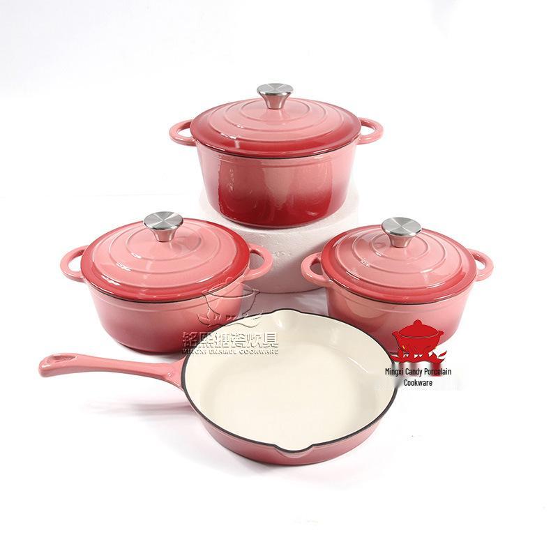 Enamel 4-Piece Cookware Set: Soup Pot, Stew Pot, Frying Pan, Non-Stick Pan for Home Use