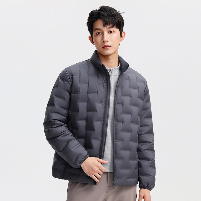 Mens Mid-Length Down Jacket Winter Thick Stand Collar Light Warm Coat 85-90% Content
