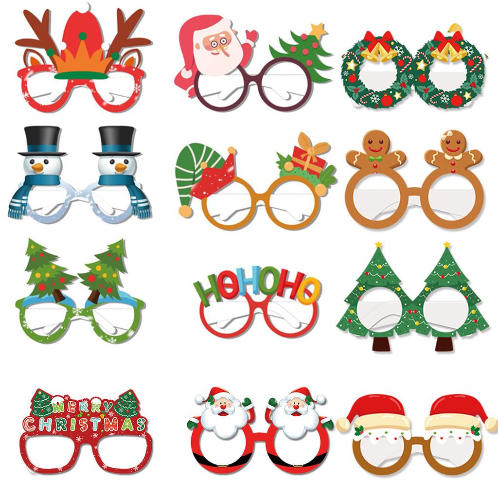 Christmas Deer Paper Glasses Party Photo Props For Kids Holiday Decor Set Of 12