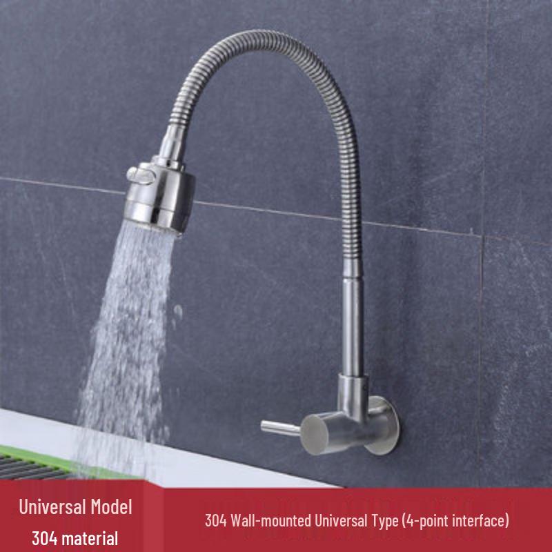 Zhi Shi 304 SS Wall-Mounted Flexible Single Cold Kitchen Faucet
