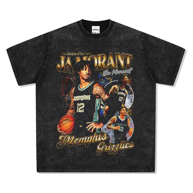 Washed Hiphop Trendy Morant Top T-Shirt Bcja Vintage Vintage Short-Sleeved Long-Sleeved Jersey Lantmo S