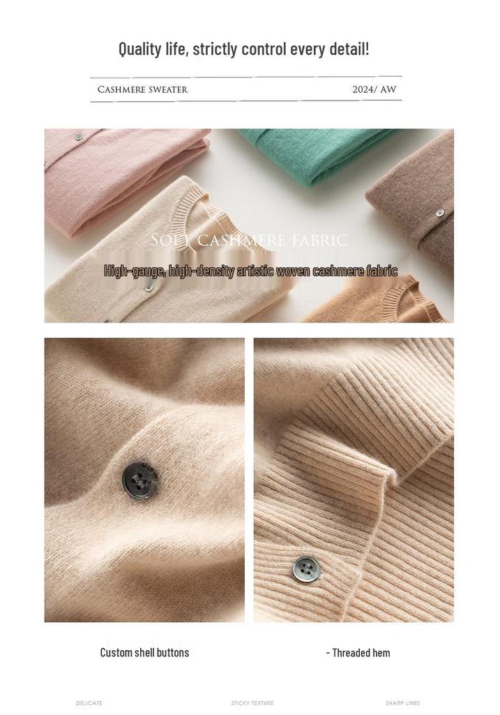 Mengyi Women's Pure Cashmere Round Neck Cardigan - Solid Color, Loose Fit, Warm Knit Outerwear for Spring/Autumn