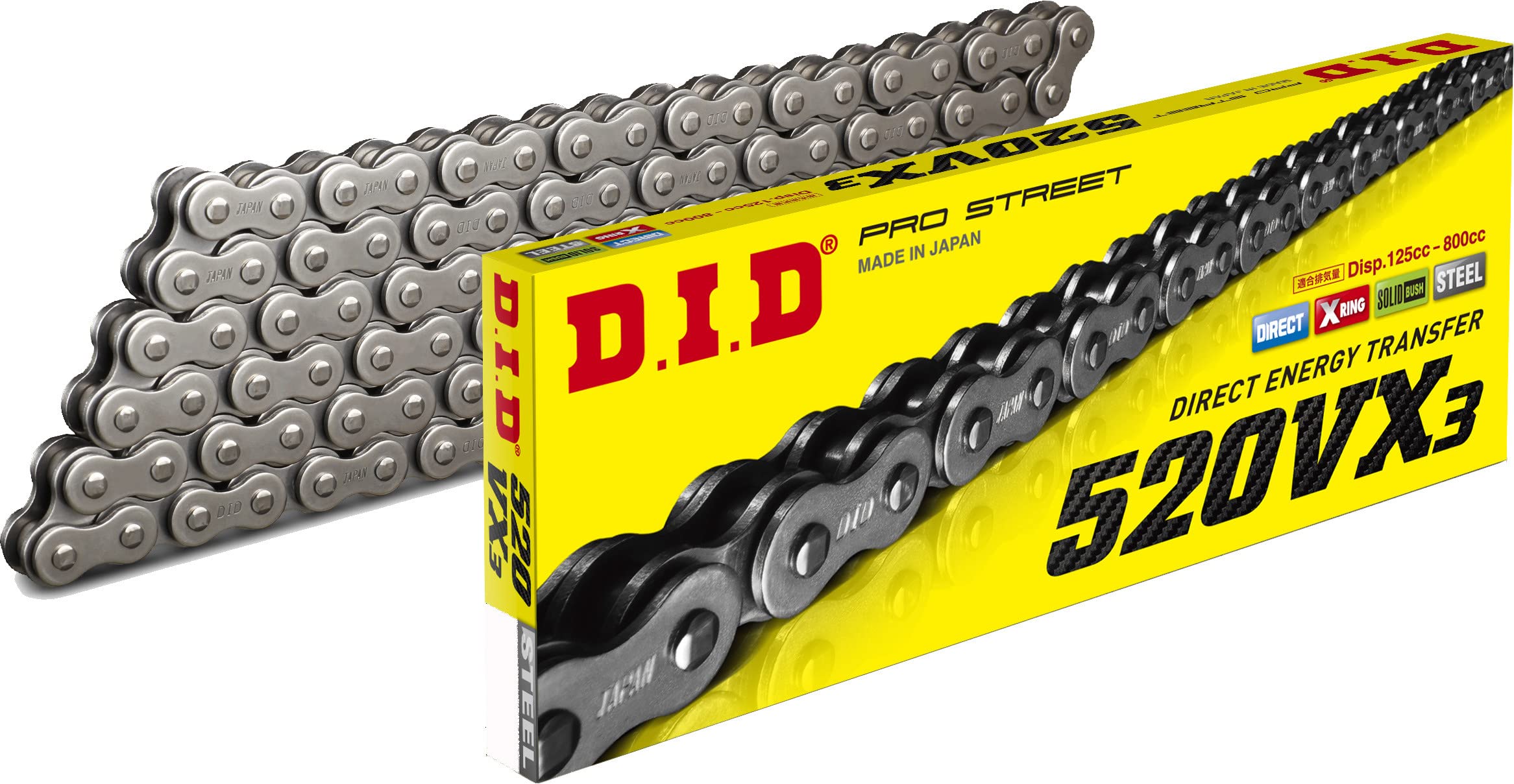 

D.I.D 520VX3 X 112FB 520 VX3 Pro-Street X-Ring V Series Chain - 112 Links - Natural Steel
