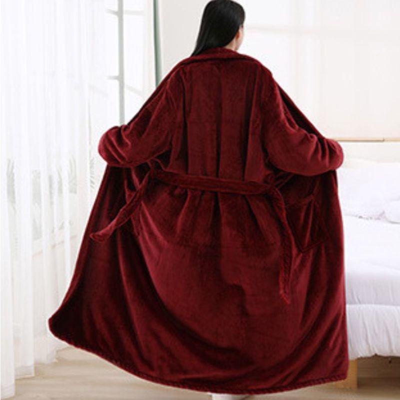 Unisex Mid-Length Thick Coral Fleece Robe for Couples, Home Wear Bathrobe & Pajamas.