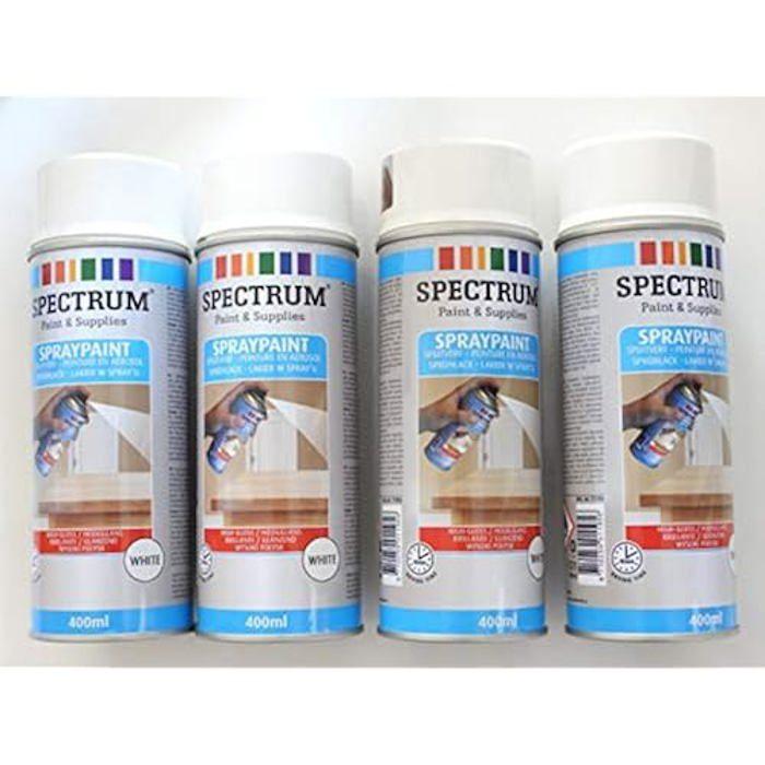 Peinture en Aérosol - Non spécifié - Lot de 4 - Blanc brillant - 400 ml - Bois, Métal, Plastiques, Alu