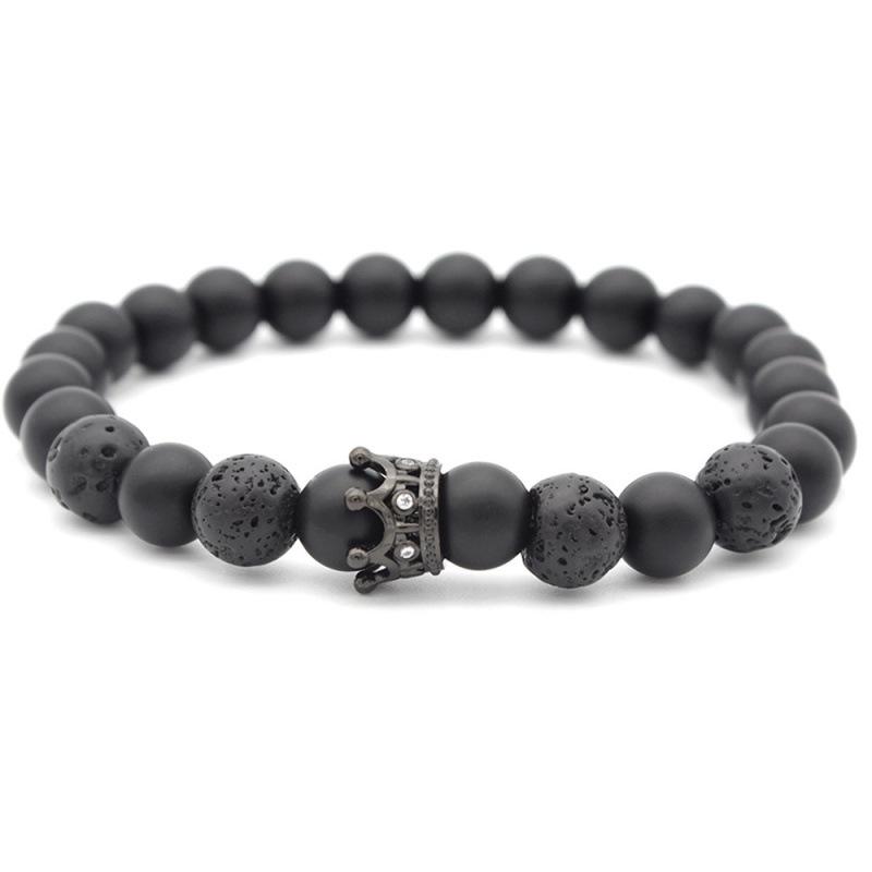 Volcanic Rock & Copper Zircon Crown Bracelet - Black Matte