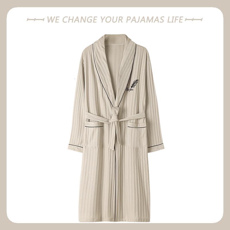 Men's Arctic Velvet Long-Sleeved Cotton Bathrobe - Spring & Autumn Style, Mid-Length, Plus Size, Youth Homewear