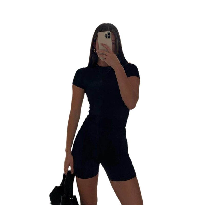 Summer Basic Round Neck Short-Sleeved T-Shirt for Women, Tight-Fitting, Sexy, European and American Style, Simple Pure Color, Versatile Top for Women