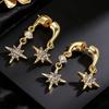 1 Paire Boucles d'Oreilles Femme Double Étoile à Huit Branches Pendentif Strass Incrusté Boucle d'Oreille à Tige Design Boucles d'Oreilles Pendantes Bijoux Cadeau