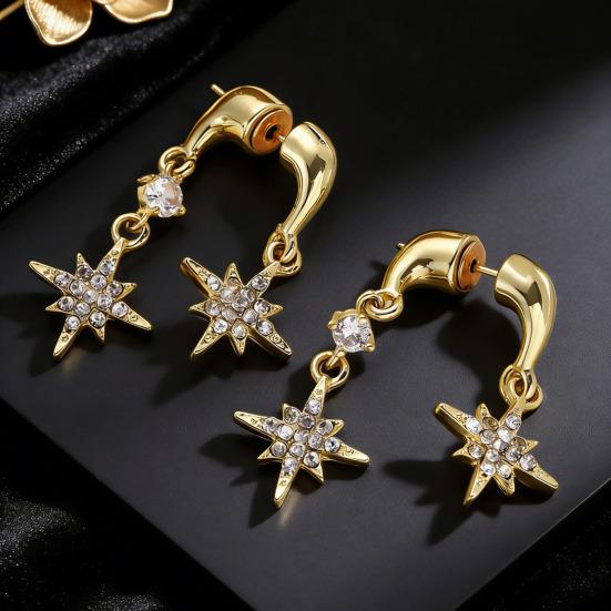 1 Paire Boucles d'Oreilles Femme Double Étoile à Huit Branches Pendentif Strass Incrusté Boucle d'Oreille à Tige Design Boucles d'Oreilles Pendantes Bijoux Cadeau