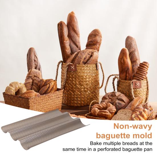 מחבת לחם בגט נון-סטיק גלי תבנית באגט מחוררת מגש אפייה בגט ללחם איטלקי מחמצת