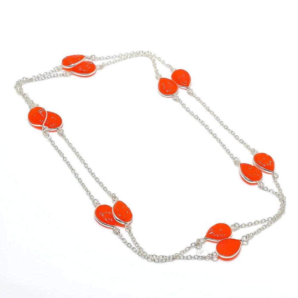 Pierre Gemme Cornaline Orange Naturelle Argent Sterling 925 Collier Cadeau 18" B3Q09
