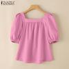 ZANZEA Women Casual Square Collar Summer Short Sleeve Blouse