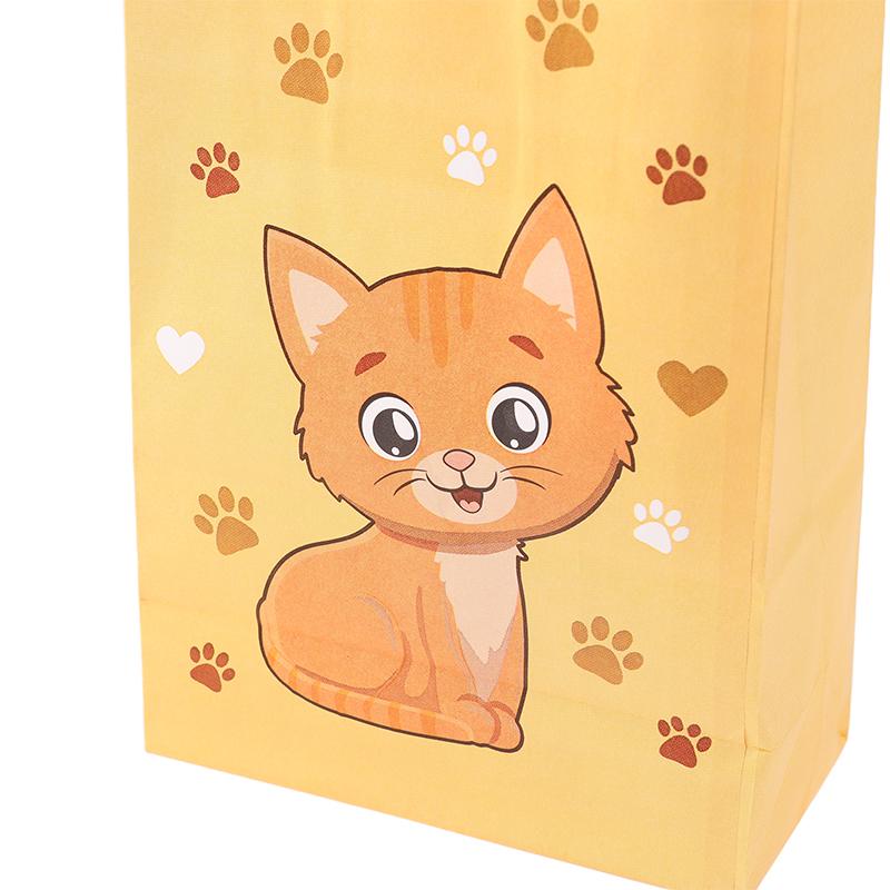 6 Stück bunte Süßigkeitentüten mit Cartoon-Katzenpfotenabdruck, Papier, Geschenktüten mit Griffen für Haustier-Thema, Kindergeburtstagsparty, Dekorationen, Gastgeschenke