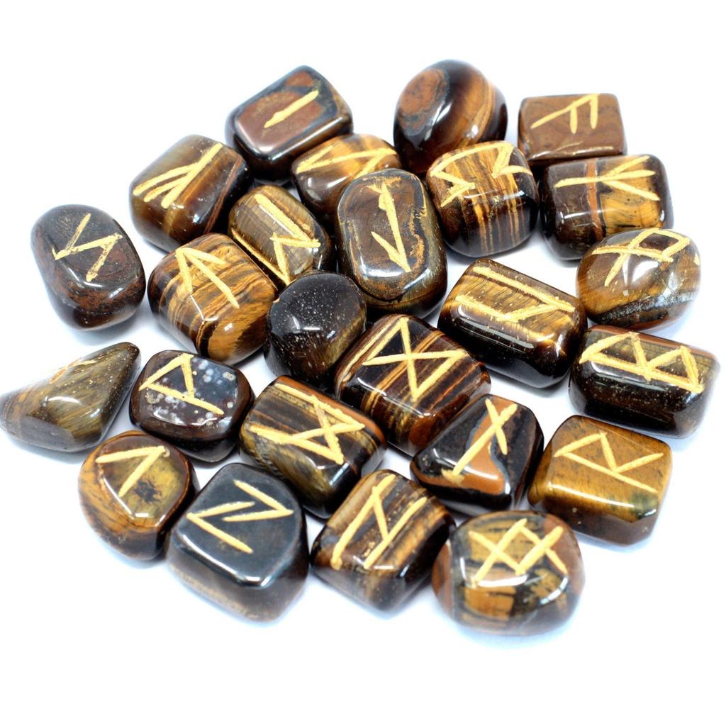 Tiger Eye Rune Stones 25-Piece Set with Pouch