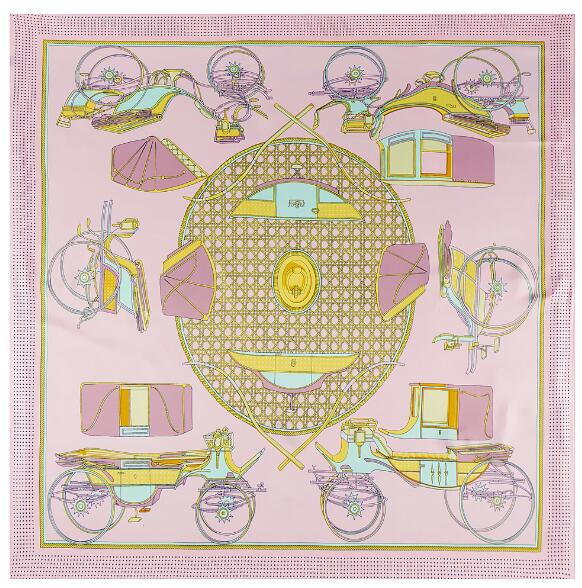 Luxury Brand Twill Silk Scarf Pumpkin Court Carriage Square Scarf New Design Print Kerchief Women Neck Shawl Wraps 130cm
