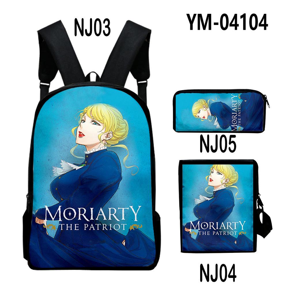 Classic Novelty Moriarty the Patriot 3D Print 3pcs/Set School Bags Laptop Daypack Backpack Inclined Shoulder Bag Pencil Case