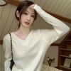 Fake Two Piece Knit Top Women Base Layer Autumn Winter Outer Wear Beige V Neck Sweater