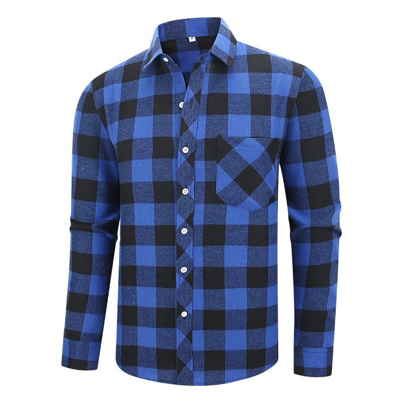 Men Casual Plaid Long Sleeve Flannel Shirt Loose Large Size Pocket Mens Outerwear